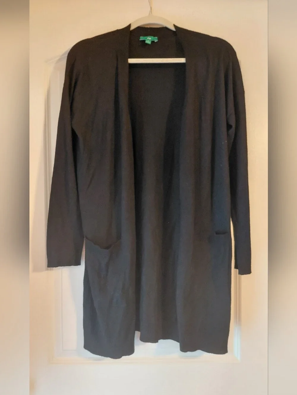 Black Long Line Cardigan Pockets Small